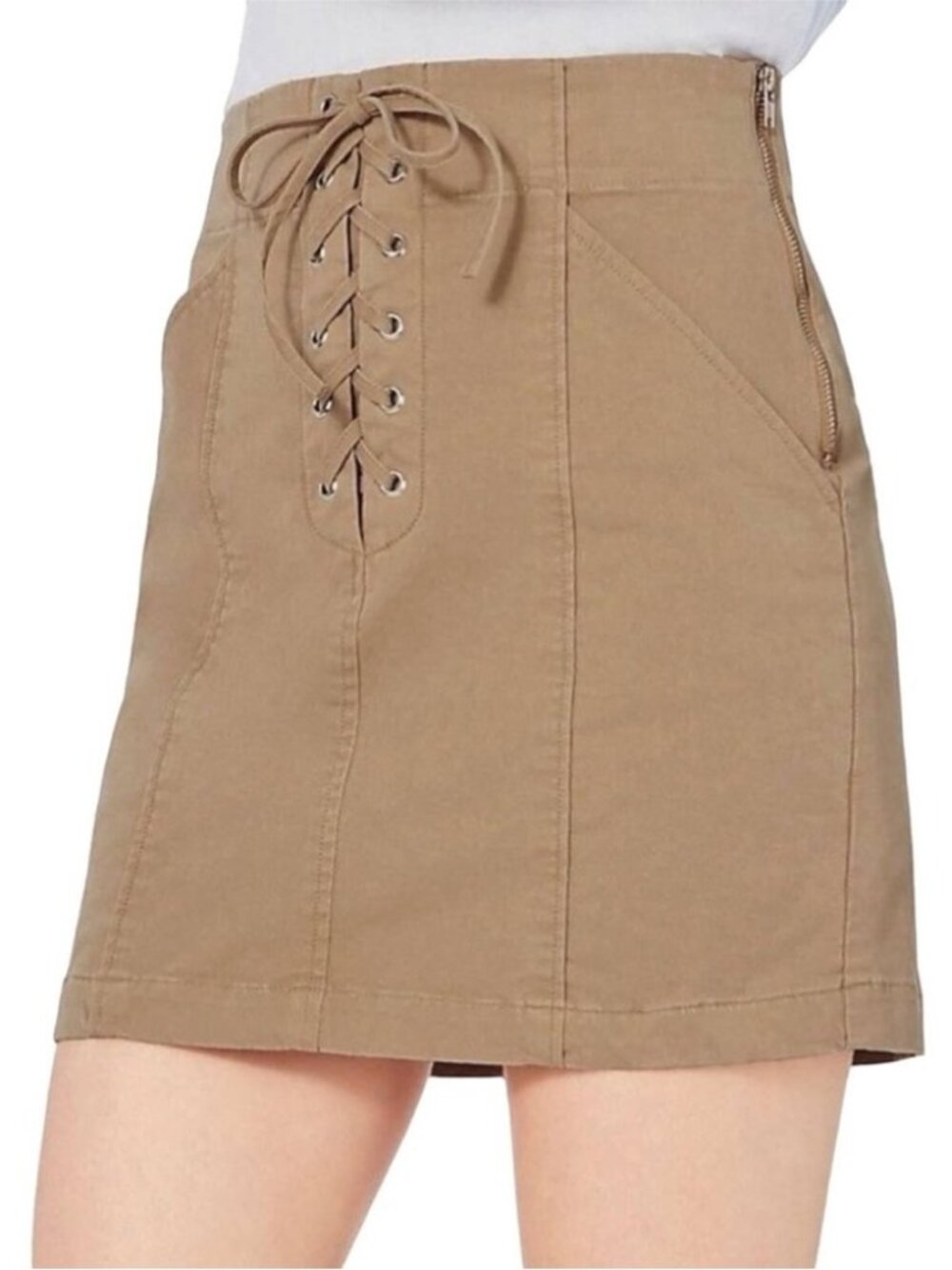 A.L.C. Khaki Kylie Lace-up Mini Skirt Stretchy Cotton Women's Size 0